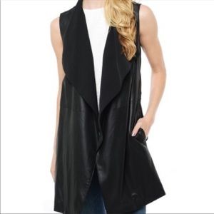 Vince long leather drape vest with tie waist